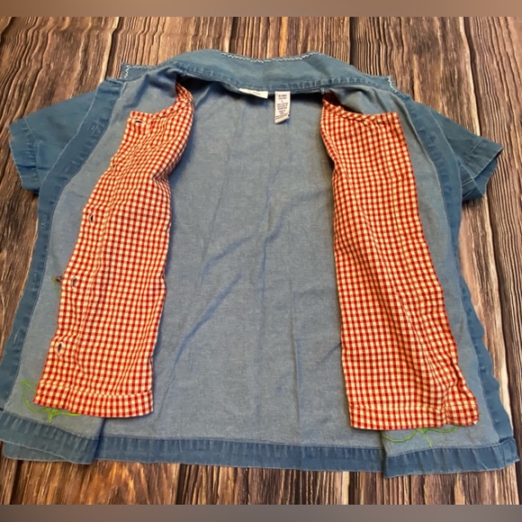 Ms Lee vintage Large layered button up. Flowers & lady bugs. Red gingham denim - Picture 5 of 8